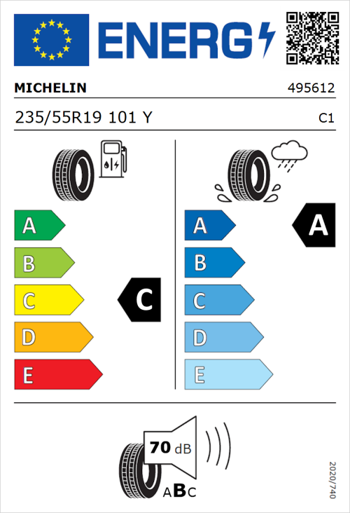 Tyre Label for Michelin Latitude Sport 3 235/55R19 101Y