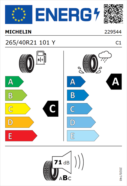 Tyre Label for Michelin Latitude Sport 3 265/40R21 101Y