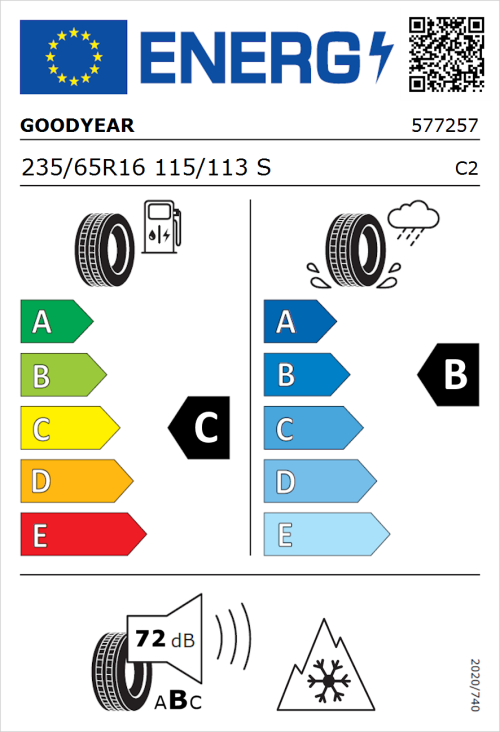 Tyre Label for Goodyear Vector 4Seasons Cargo 235/65R16 115/113S