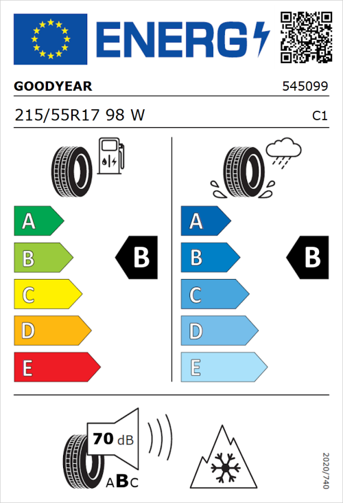 Tyre Label for Goodyear Vector 4Seasons Gen-3 215/55R17 98W