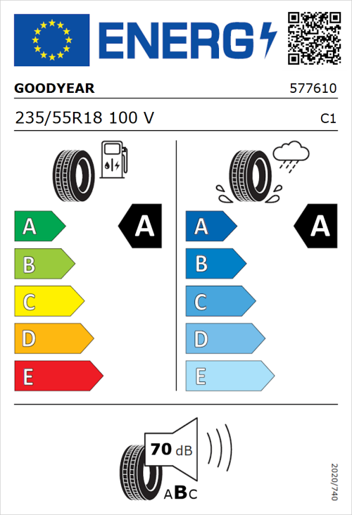 Tyre Label for Goodyear Eagle F1 Asymmetric 3 SUV 235/55R18 100V