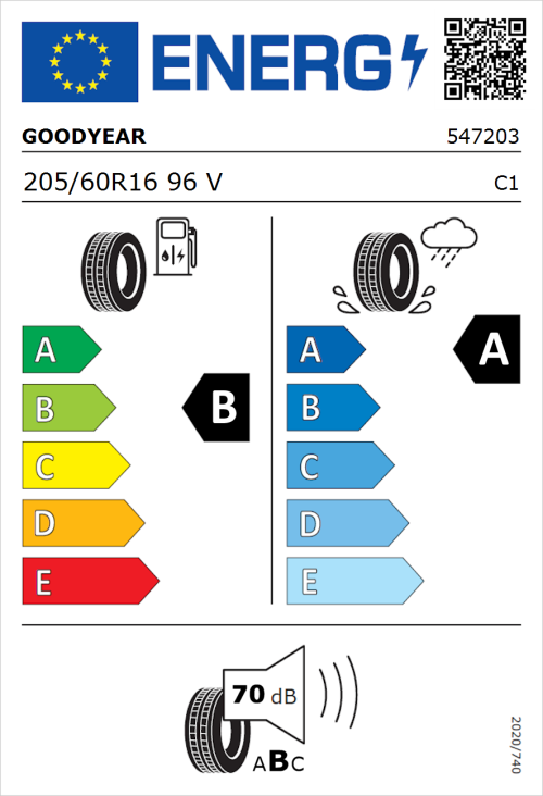 Tyre Label for Goodyear EfficientGrip Performance 2 205/60R16 96V