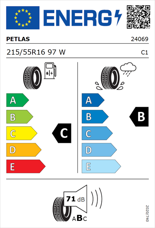 Tyre Label for Petlas Velox Sport PT741 215/55R16 97W