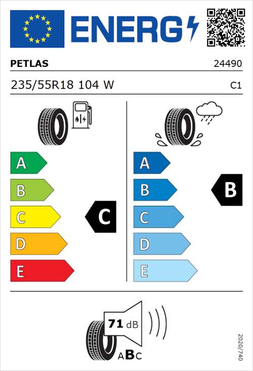 Tyre Label for Petlas Velox Sport PT741 235/55R18 104W