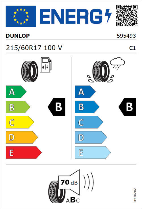 Tyre Label for Dunlop Sport Response 215/60R17 100V