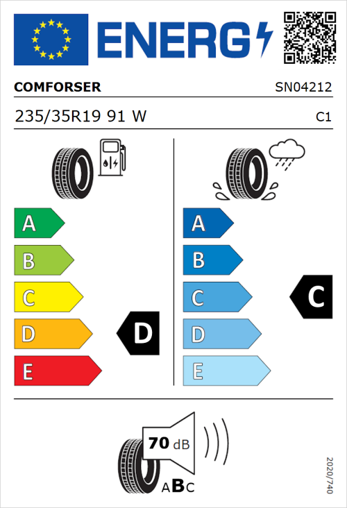 Tyre Label for Comforser CF700 235/35R19 91W